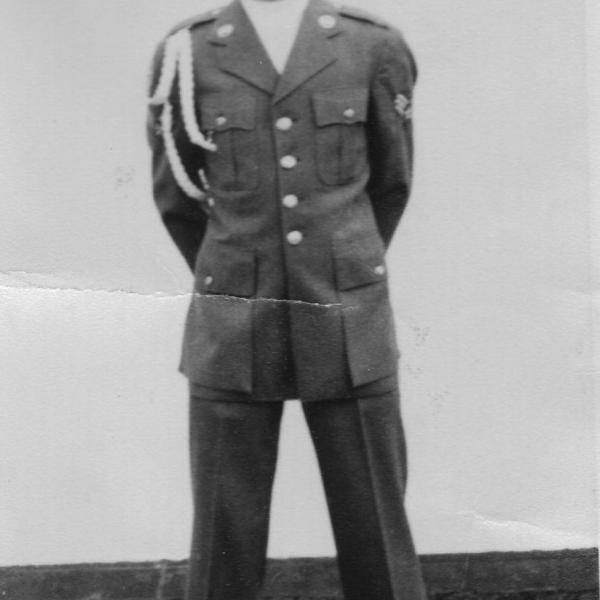 Ike Azose wearing his Air Force drill uniform, ca. 1952. 