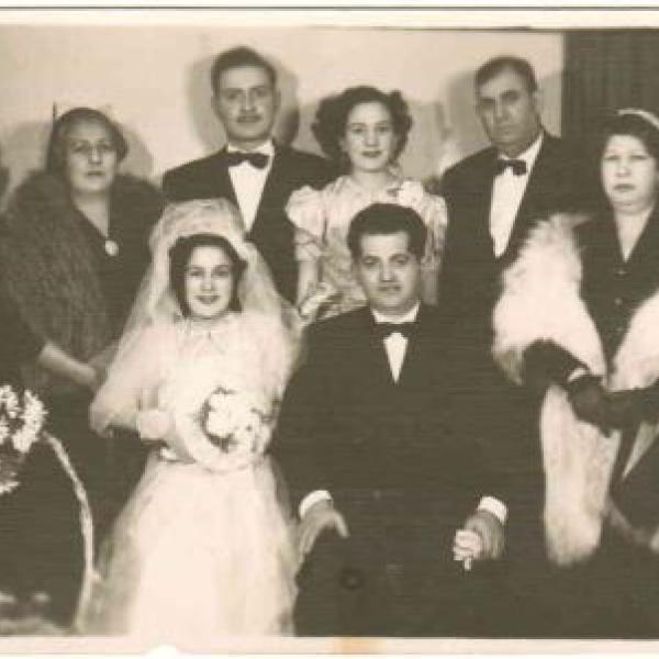 Wedding party, wedding of Roza and Mike  Roza and Mike, center. Pola, behind. Pola's parents, left.