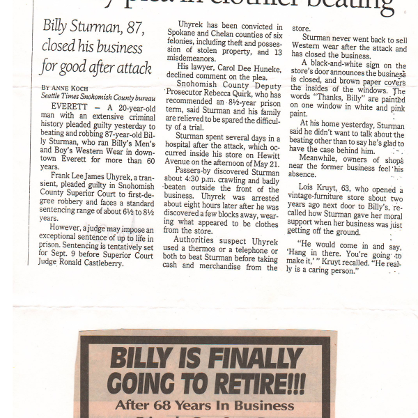 Article in Seattle Times of Billy's Beating