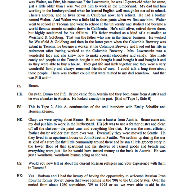 Herman Kleiner Transcript Courtesy UW Special Collections