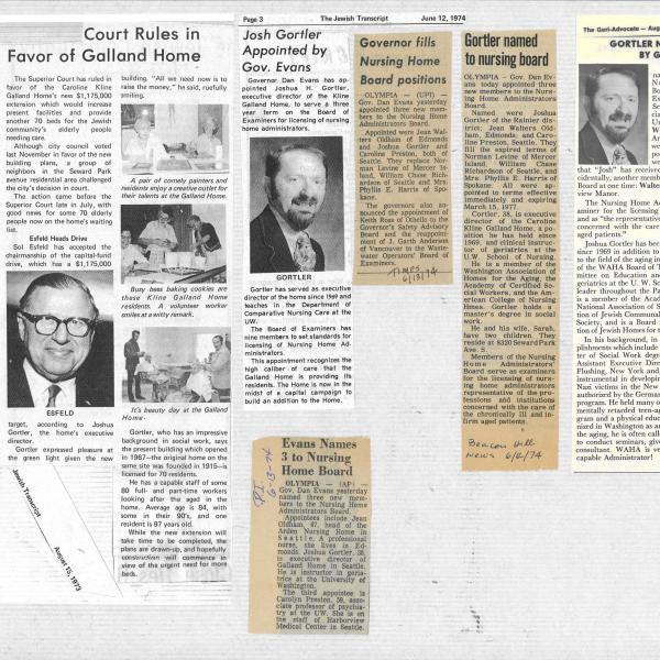 Gortler appointed to the Nursing Home Administrator's Board (June 1974)