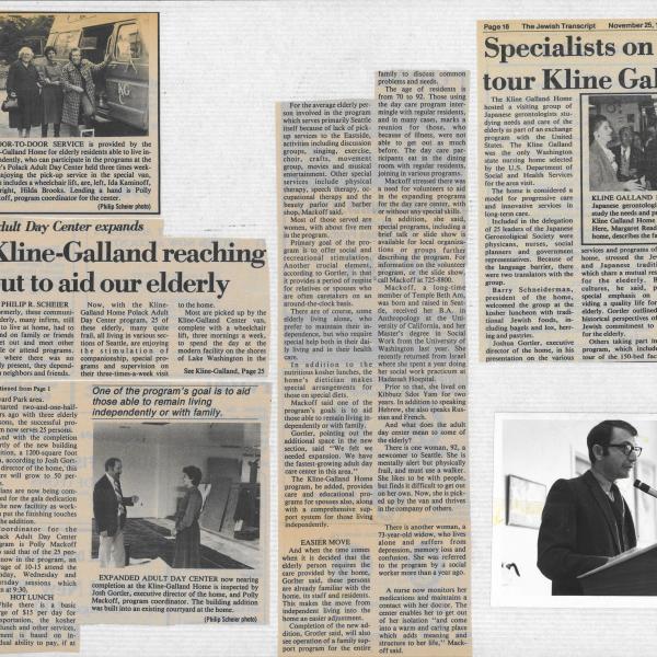 Newspaper clippings on Kline Galland (1982)