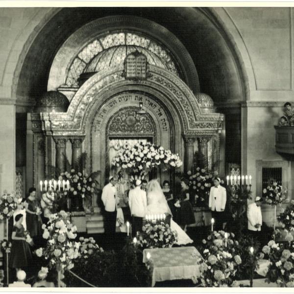 Wedding ceremony inside the Bikur Cholim synagogue