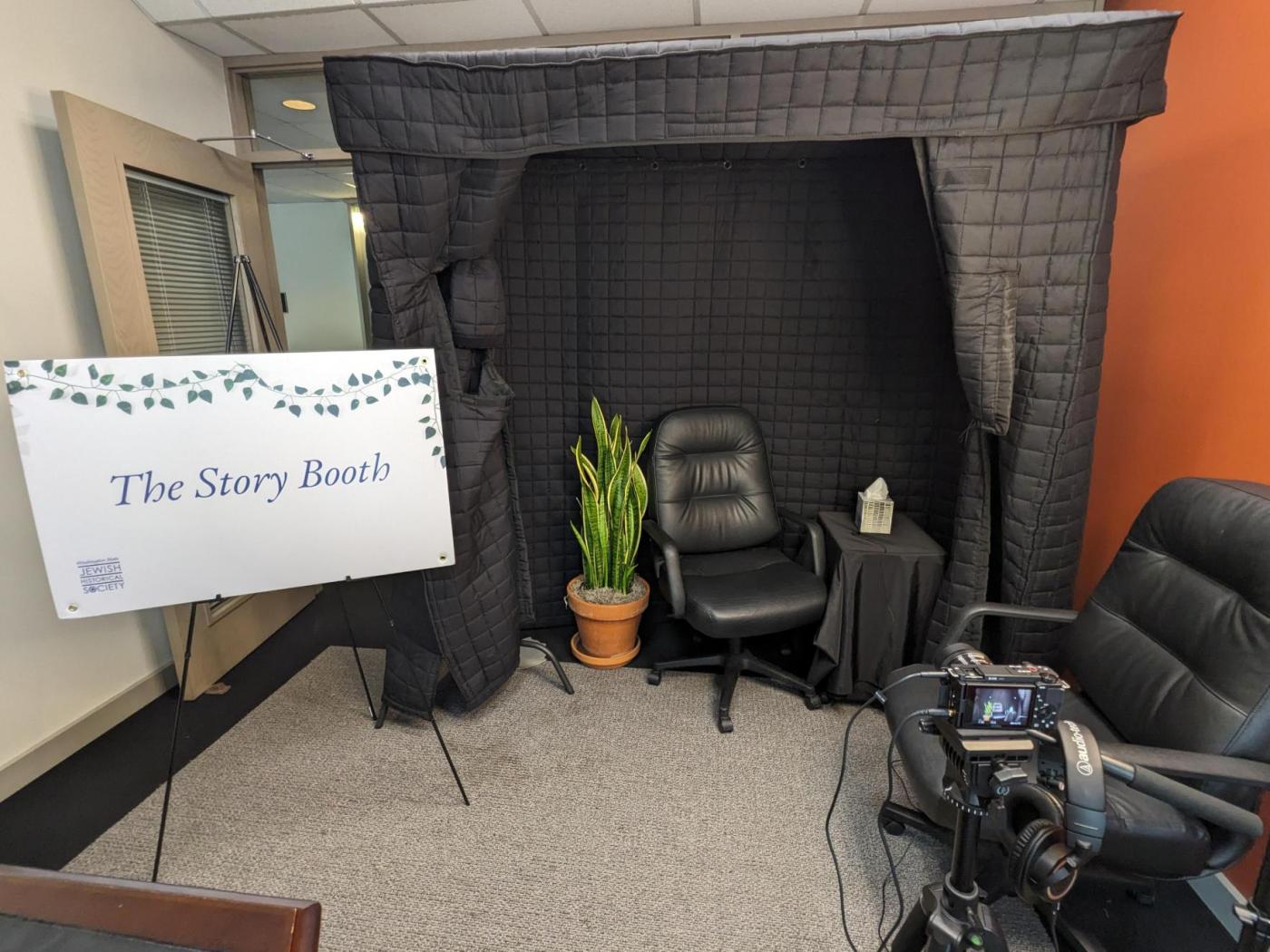 The Story Booth set up for Oral History Happy Hours in our office
