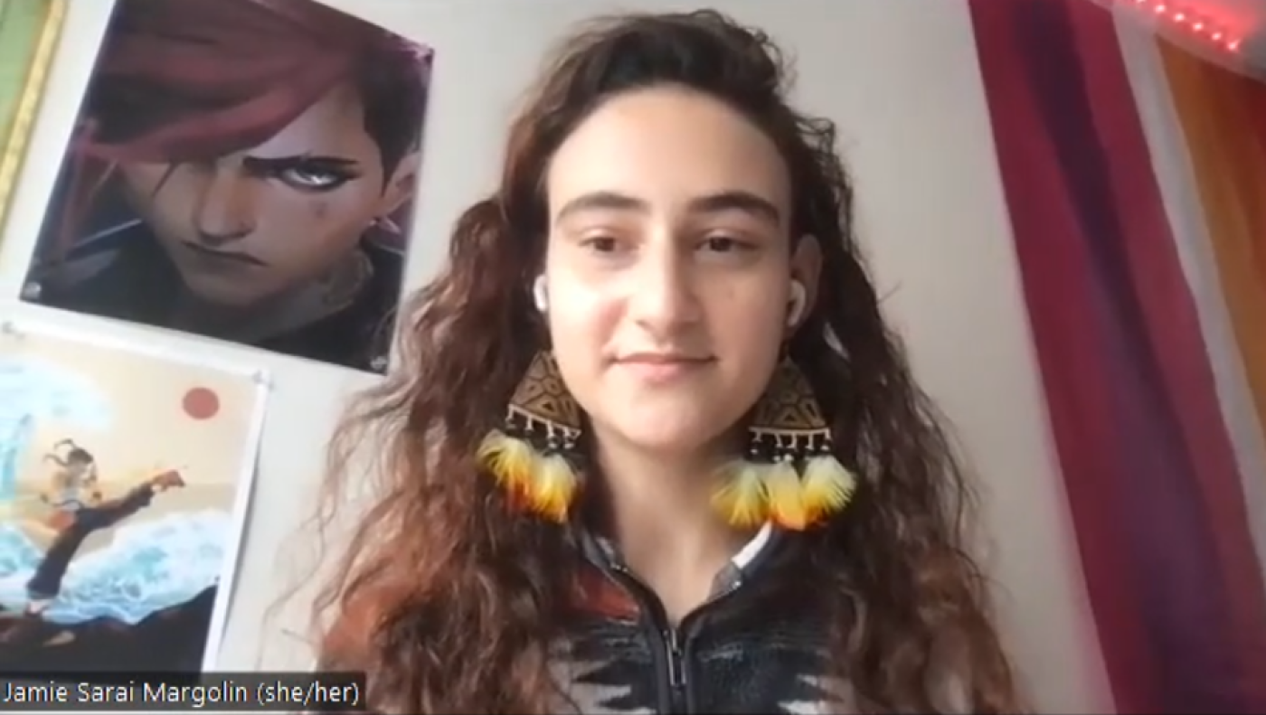 Jamie Margolin being interviewed for "Lights in the World" in 2022.