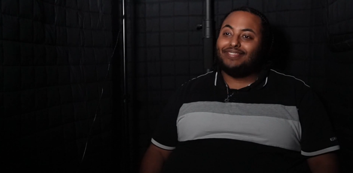 Noah Berhan participates in the UW Hillel Story Booth