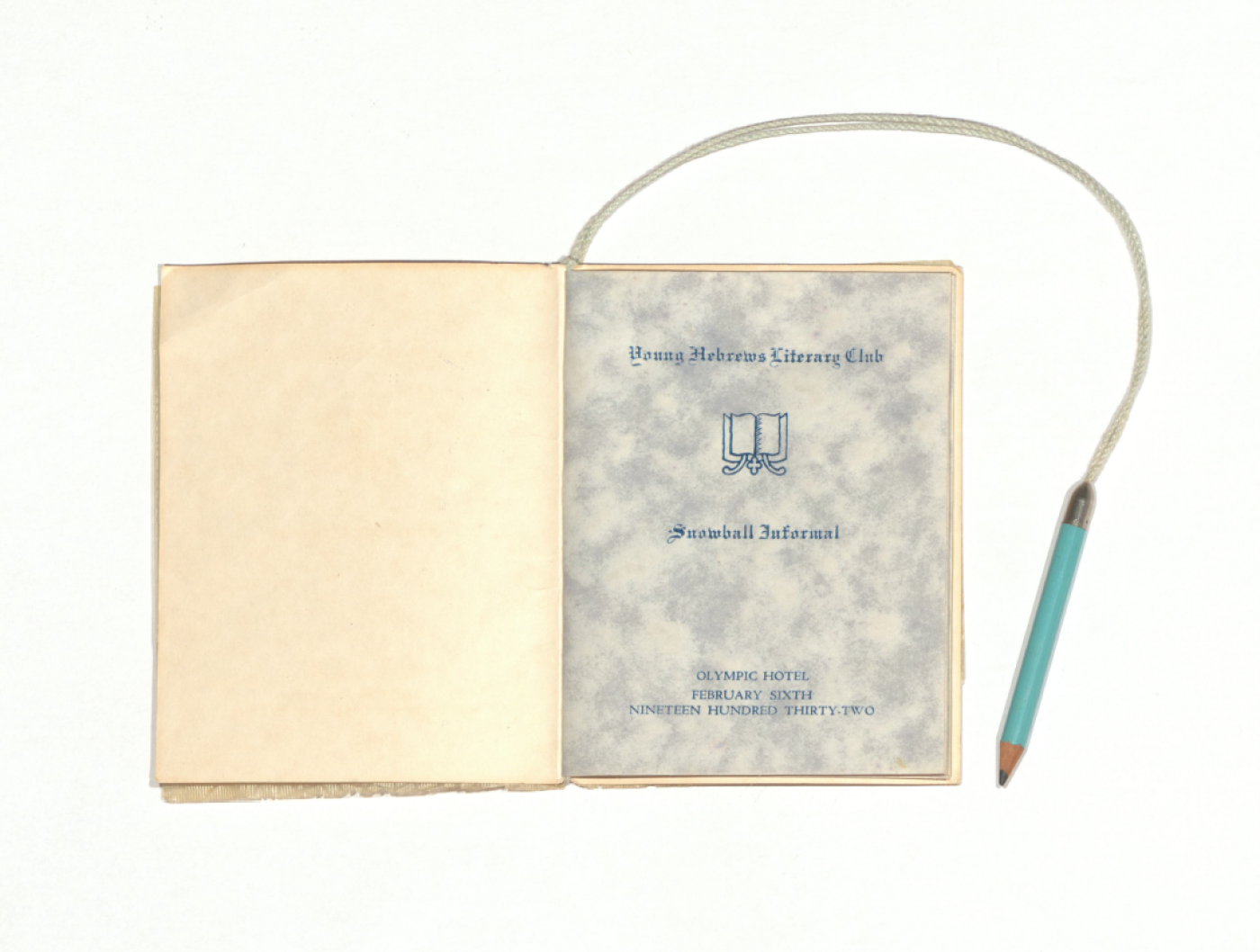 Young Hebrew's Literary Club Snowball Informal Dance Card