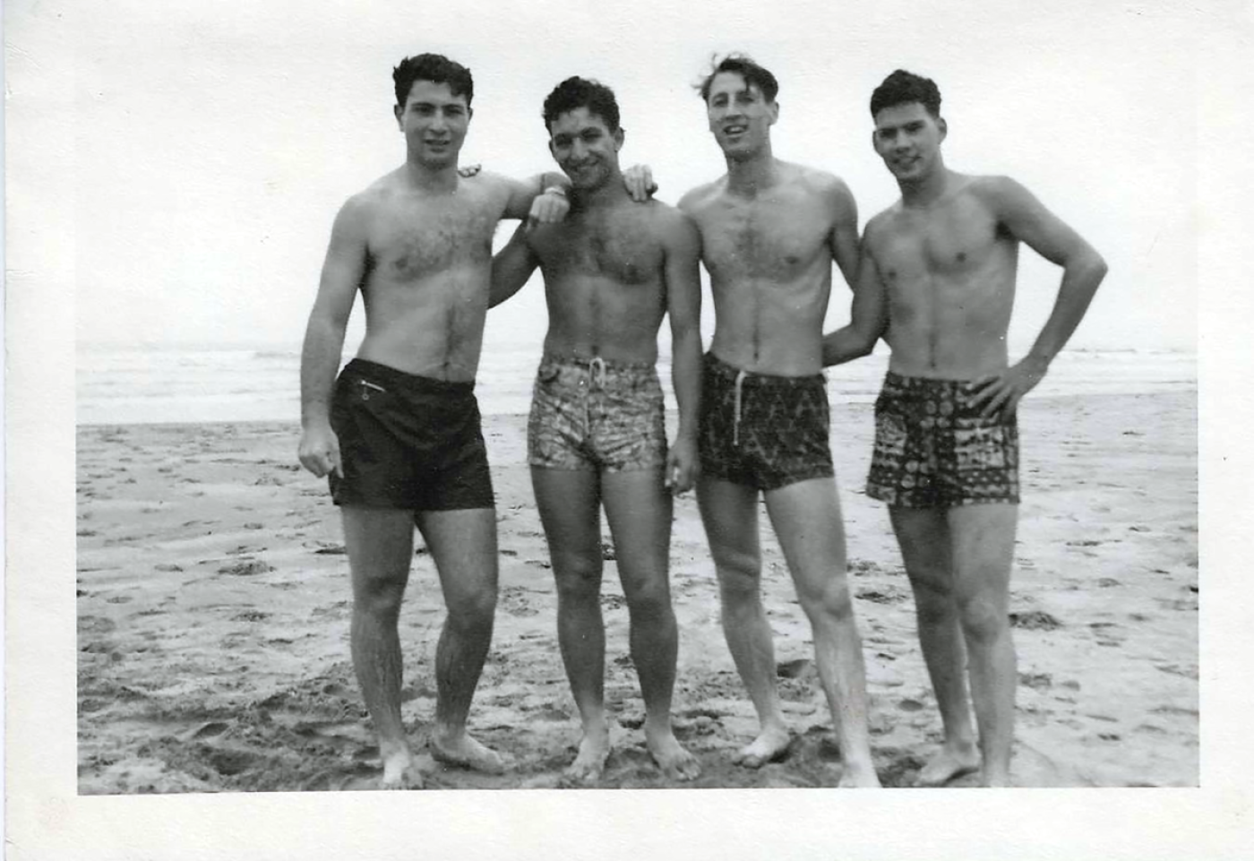 Carrol-Gayle_MenAtAlkiBeach_L-R_JackIsrael-IsaacBaruch-EdBensussen-RichardLesser_300dpi