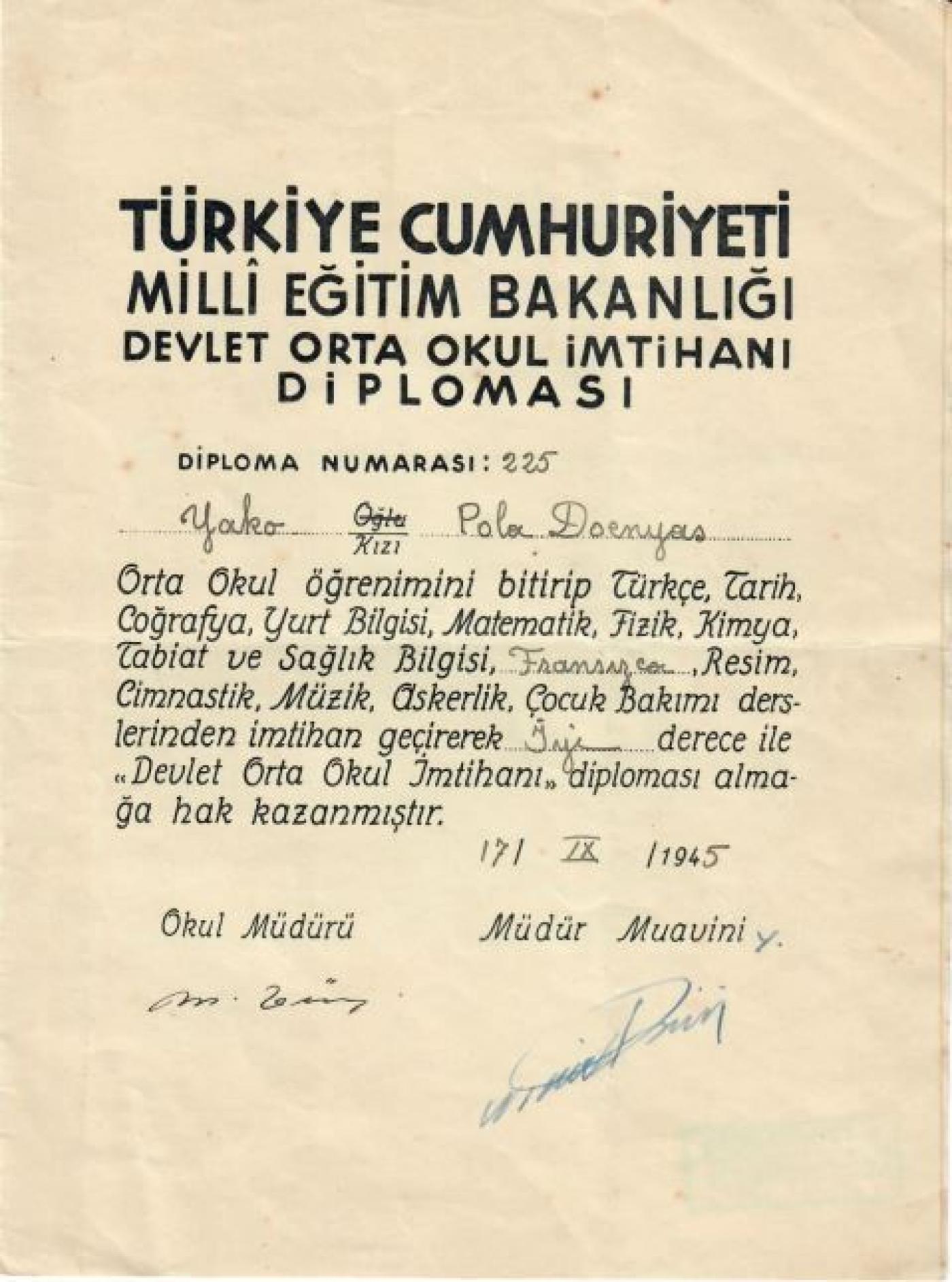 High School Diploma from Istanbul