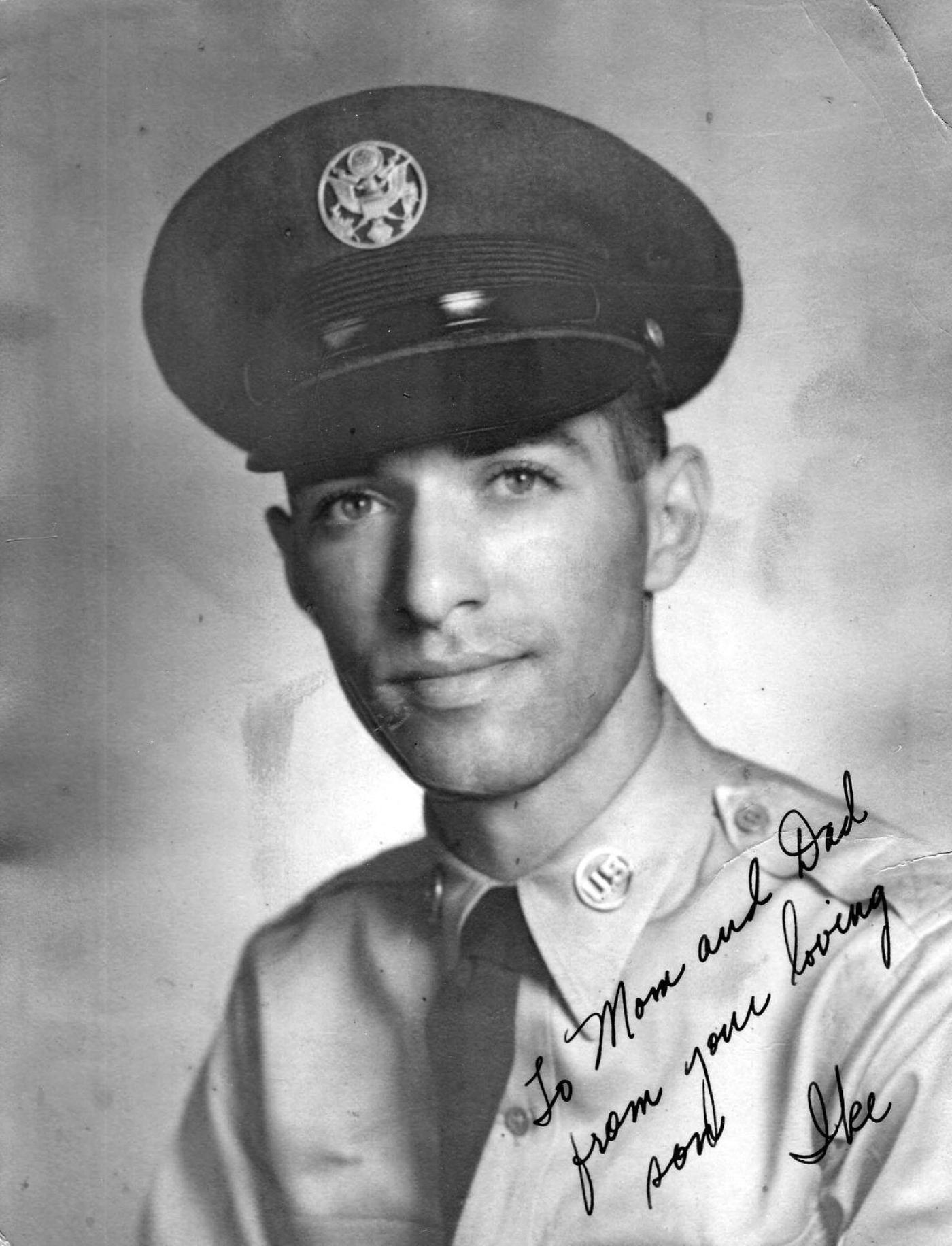 Ike Azose in his Air Force Uniform, with an inscription to his parents, ca. 1950s. Image courtesy Ike Azose