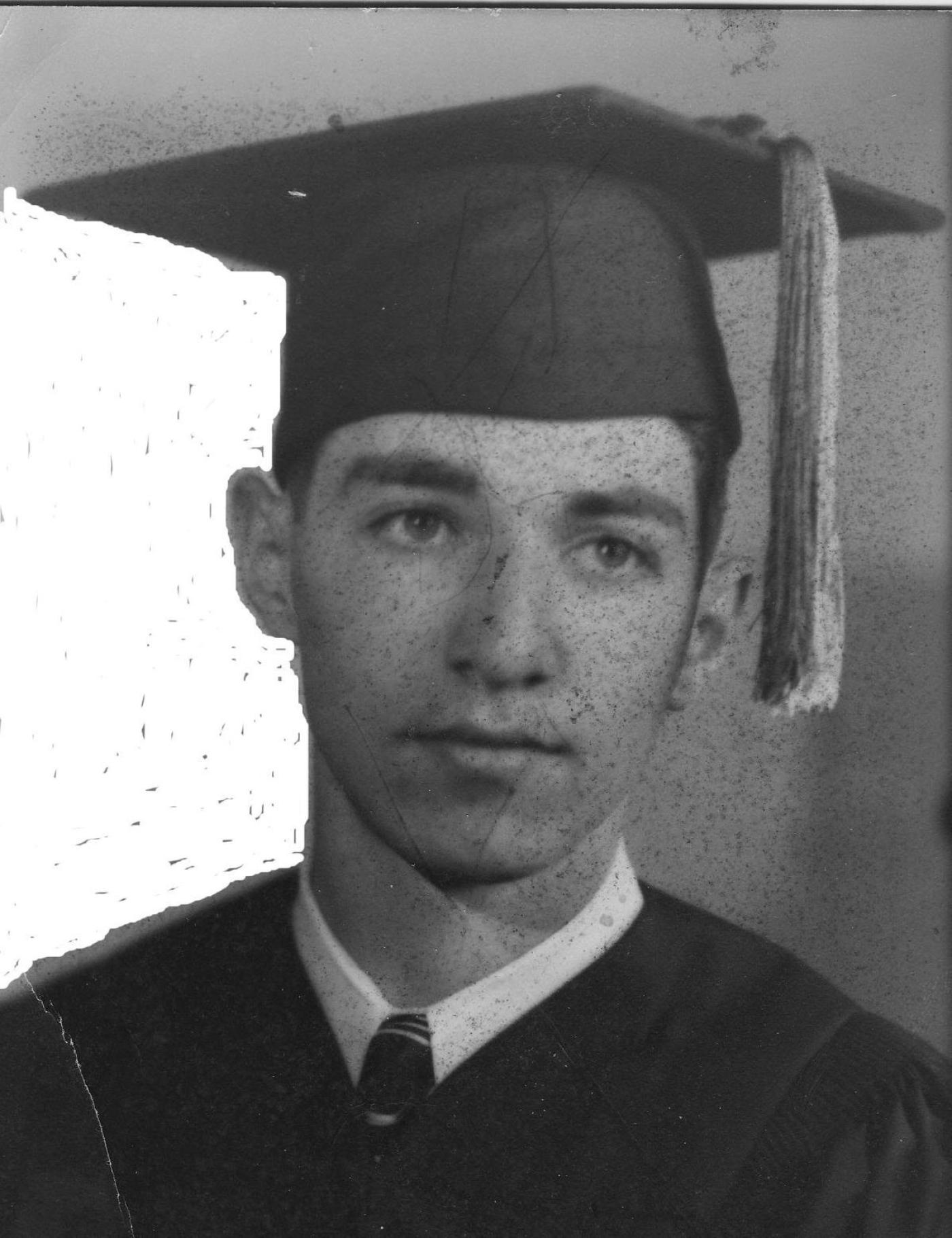 Ike Azose in his cap and gown for his Garfield High School graduation, June 1947. Image courtesy Ike Azose. 