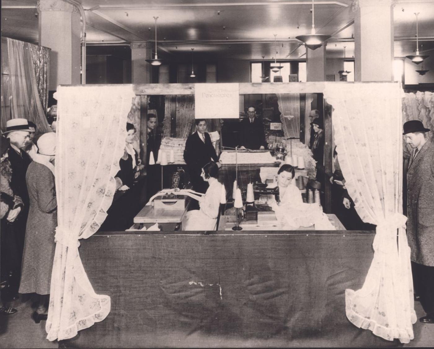 An early Seattle Curtain Manufacturing display at a downtown Seattle department store