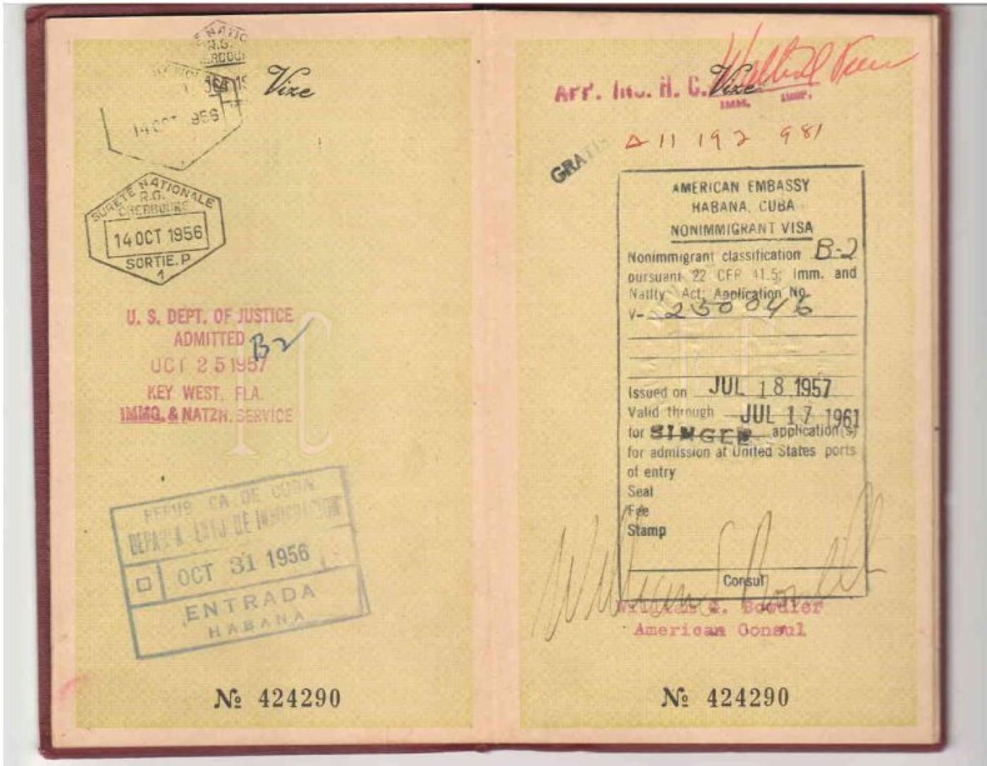 Inside Pola's Turkish Passport  With stamps from Havana, Cuba and Florida, U.S.