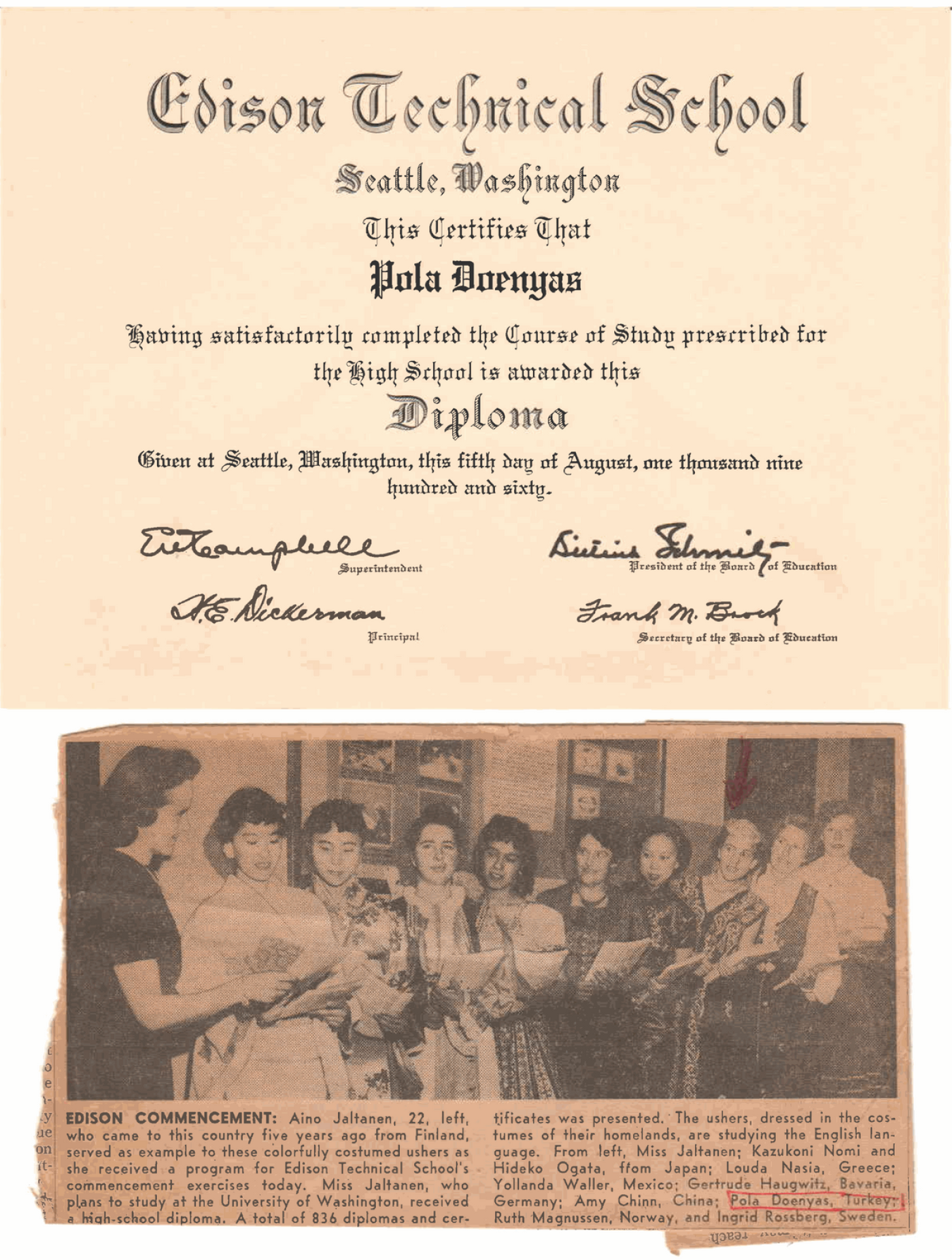 Diploma from Edison Technical School, 1960