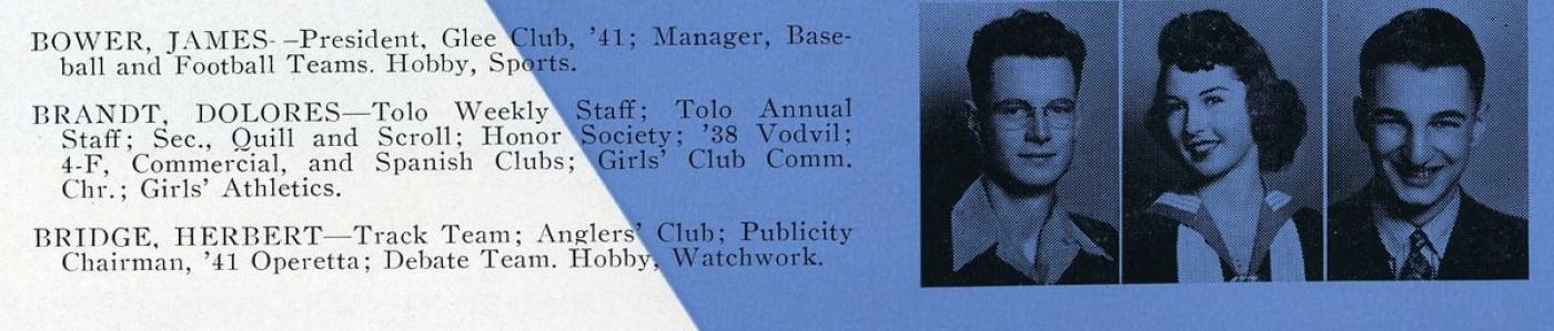 Herb Bridge in the 1942 Franklin High School yearbook. Image Courtesy Seattle Public Schools Archive