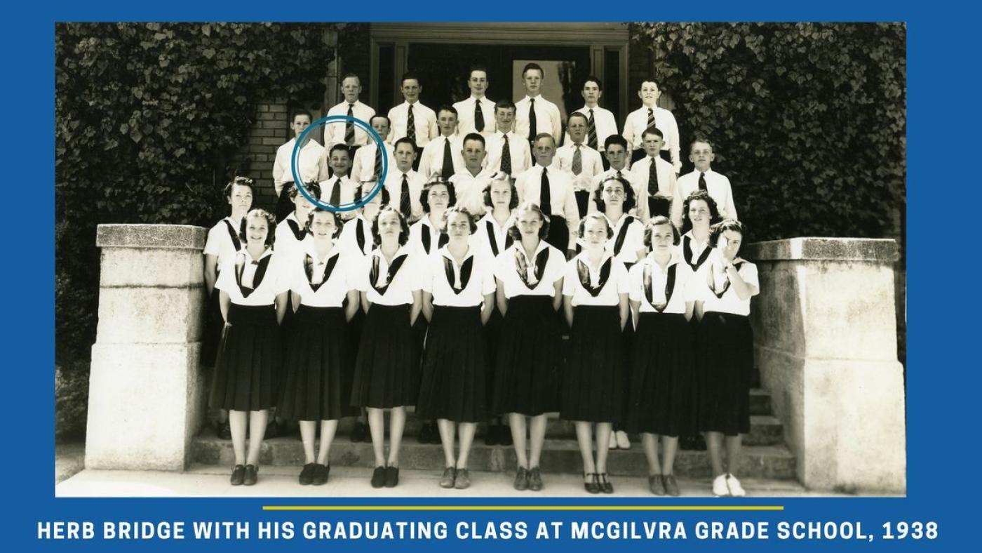 Herb Bridge with his graduating class at McGilvra Grade School, 1938. 
