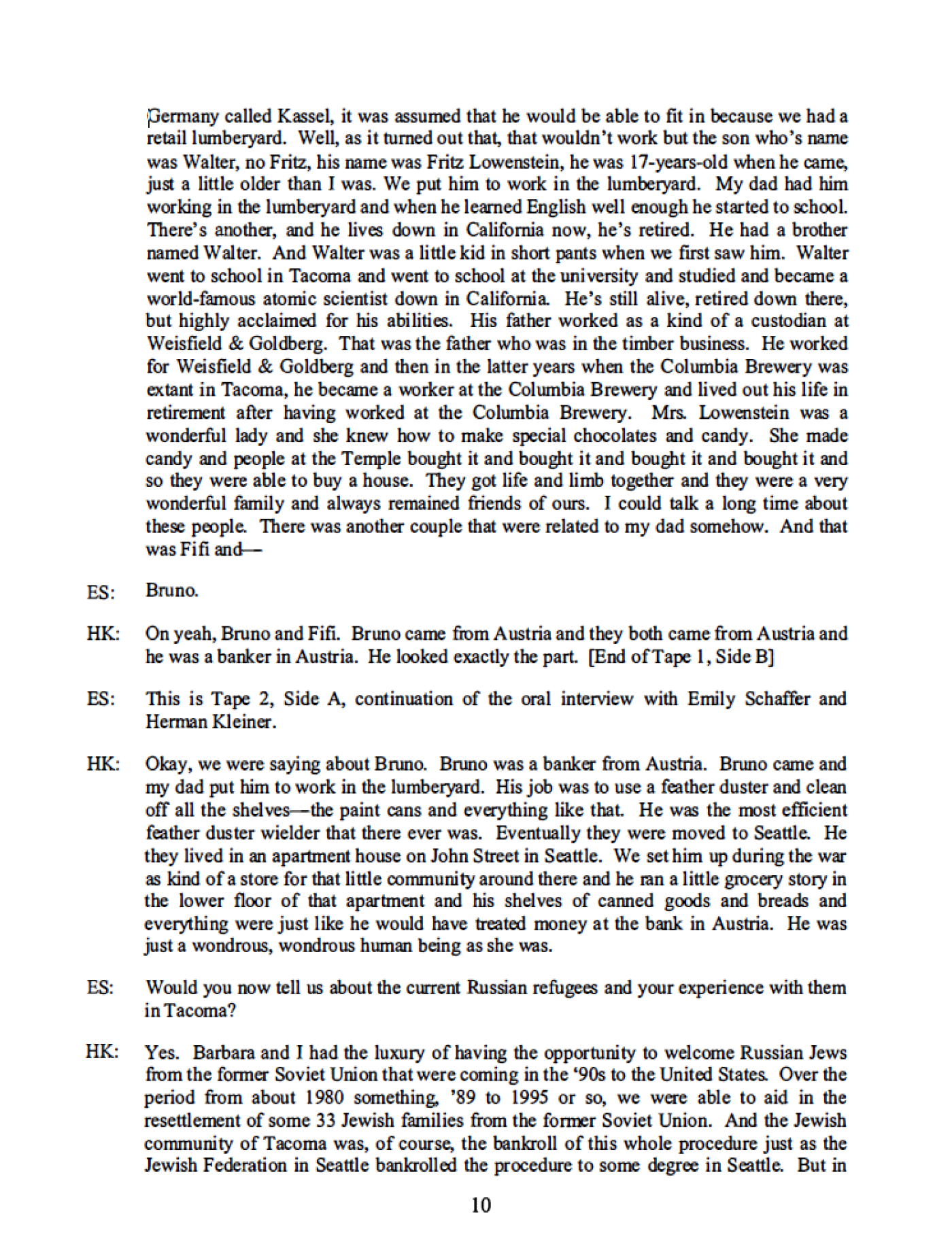 Herman Kleiner Transcript Courtesy UW Special Collections