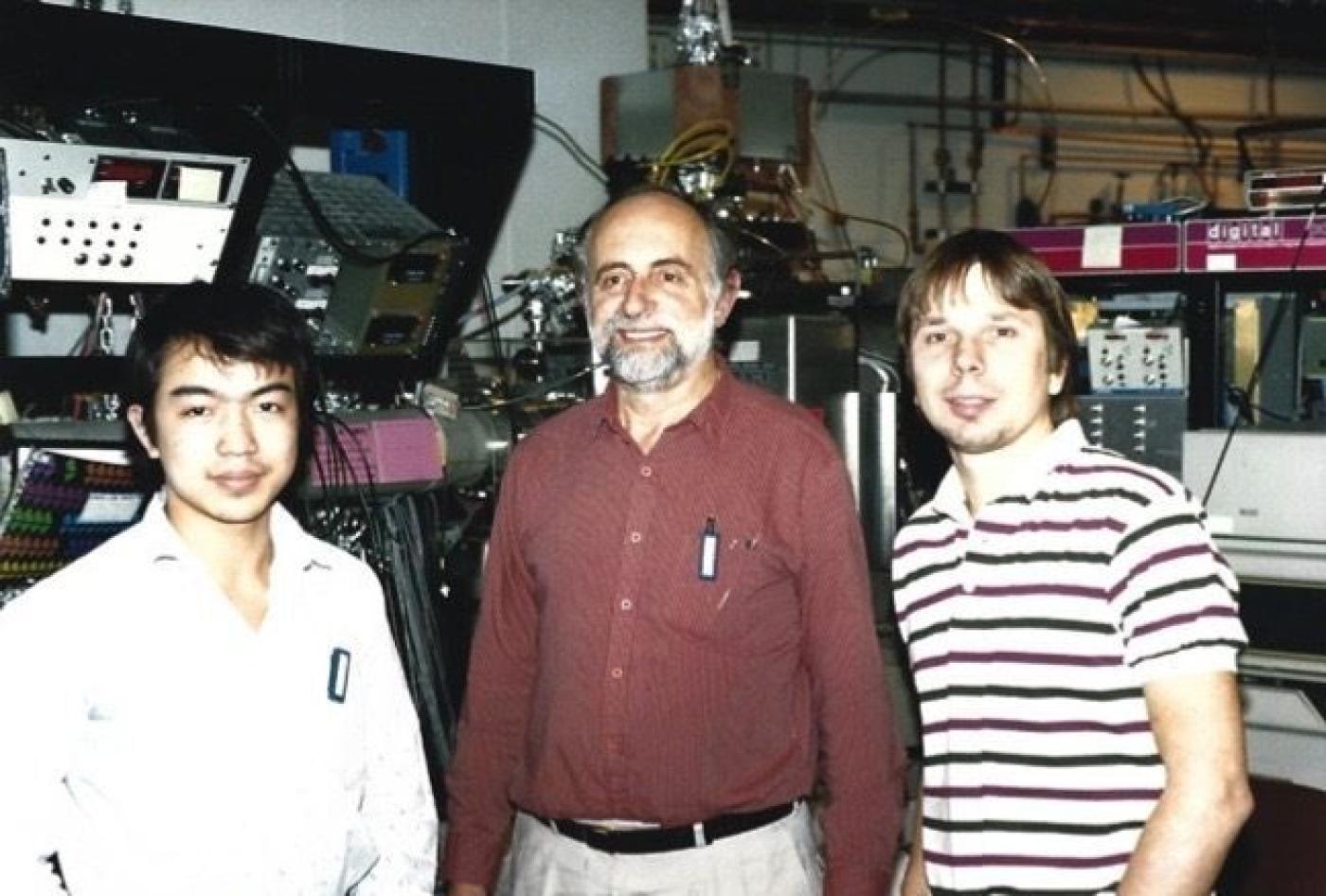 Dr. Stern with two of his grad students at the Advanced Photon Source at Argonne National Laboratory, where Ed Stern did his research, 1989.
