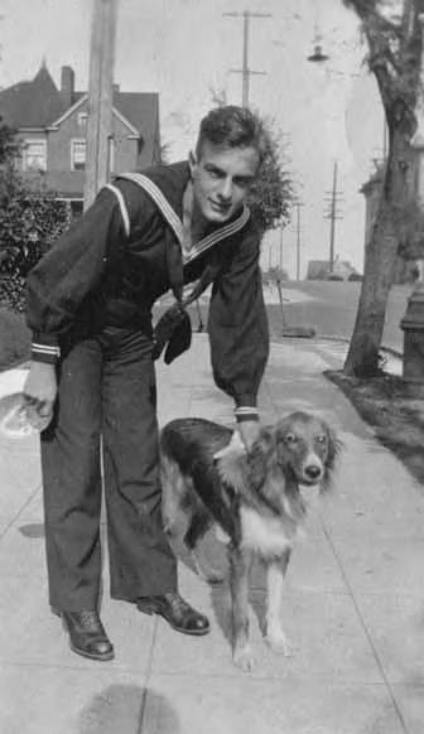 Eugene Hart in sailor uniform, 16th Ave. and Madison St., Seattle, approximately 1917-1918