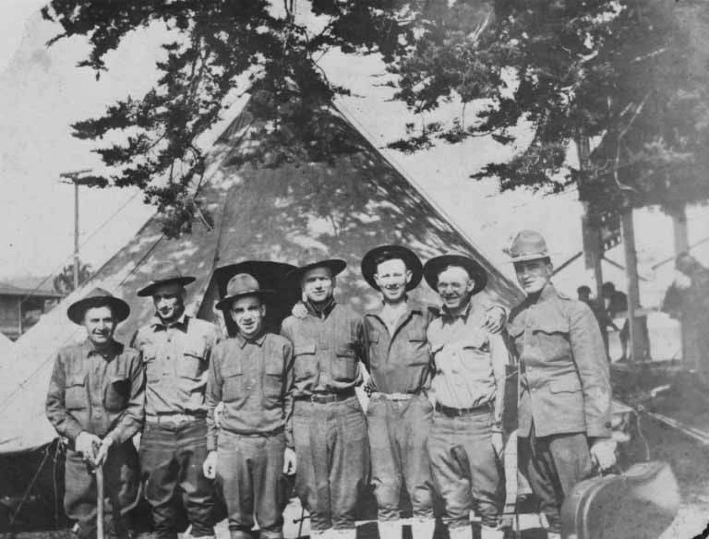 Members of US Army 44th Infantry Band at Old Mission San Juan Batista, San Juan Batista, California, 1917