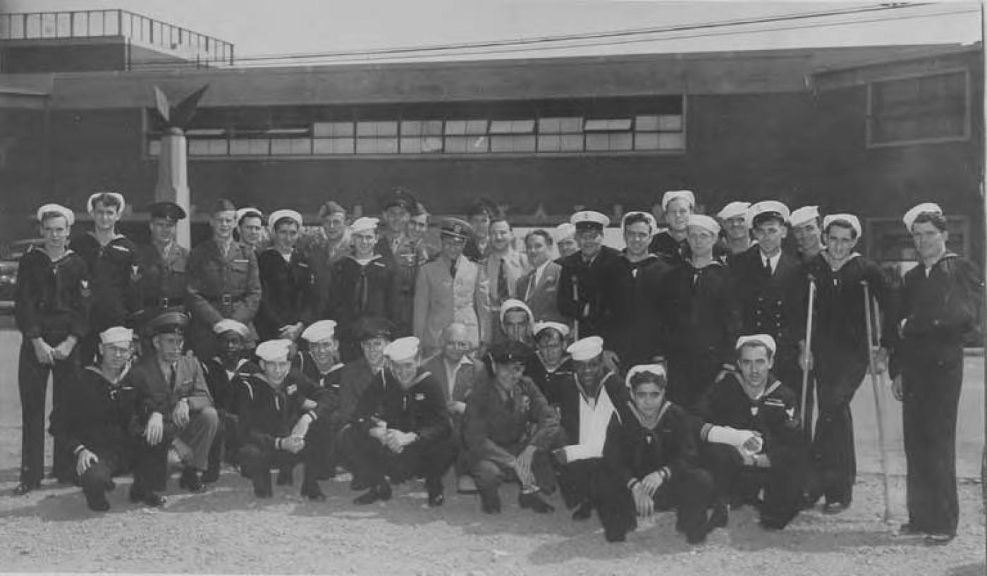 Sailors from the U.S. Naval hospital and other servicemen, including African American sailors, Seattle, probably 1944
