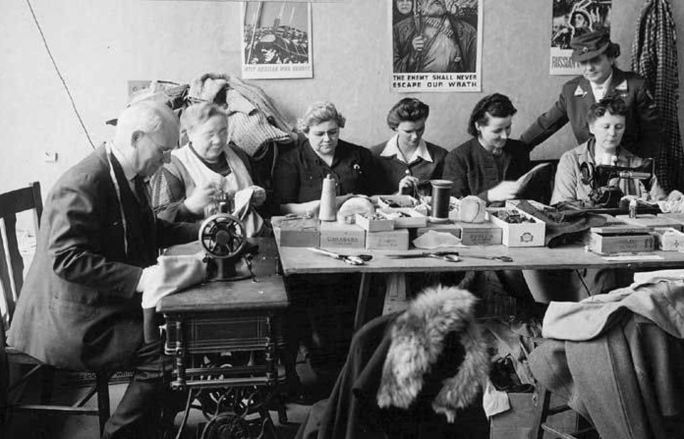 Ruby Levy sewing for the Russian World War II relief effort in Seattle, 1944