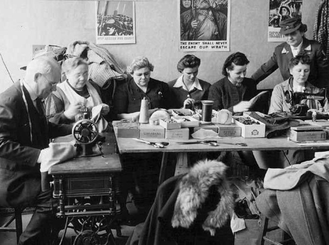 Ruby Levy sewing for the Russian World War II relief effort in Seattle, 1944