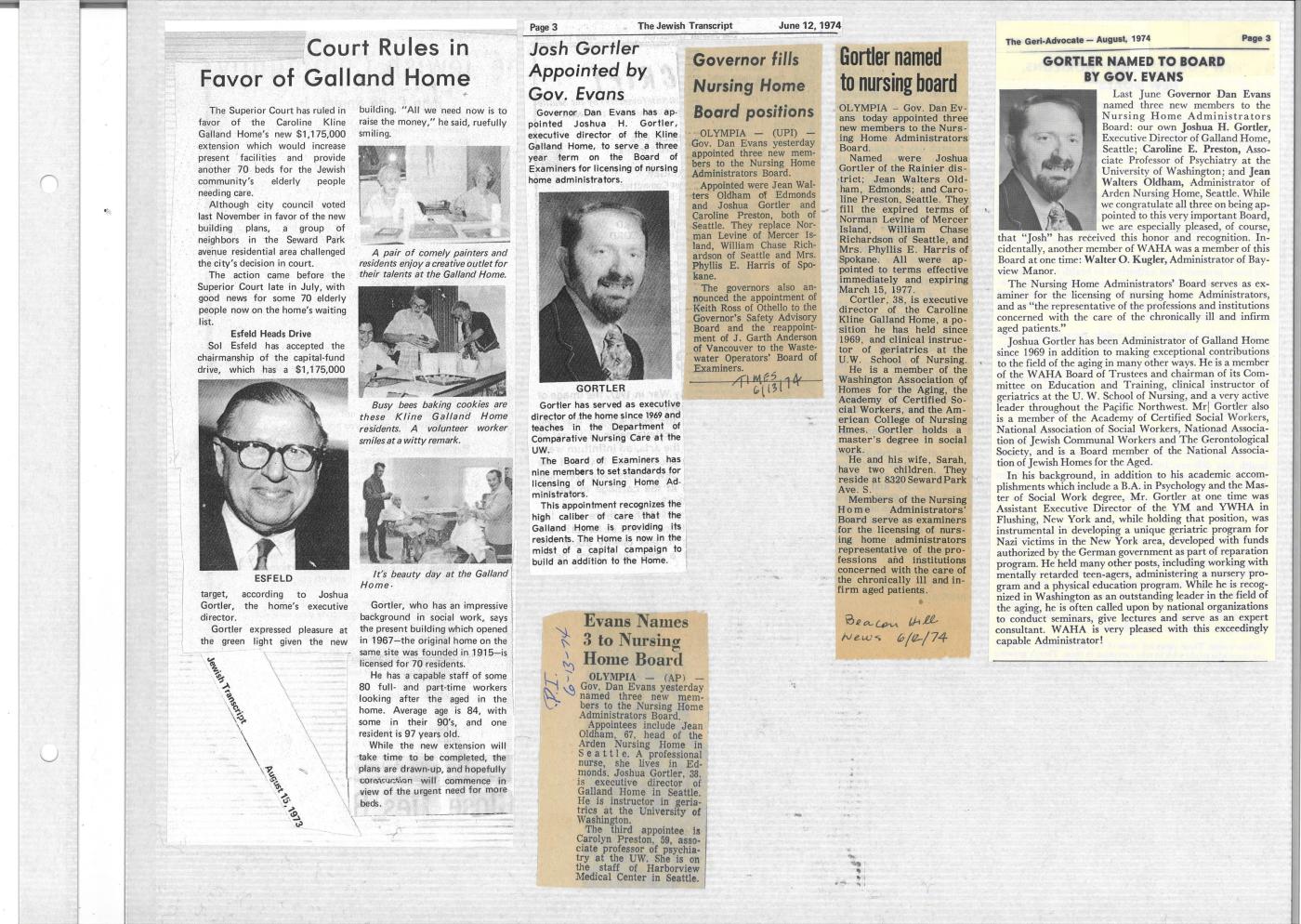 Gortler appointed to the Nursing Home Administrator's Board (June 1974)