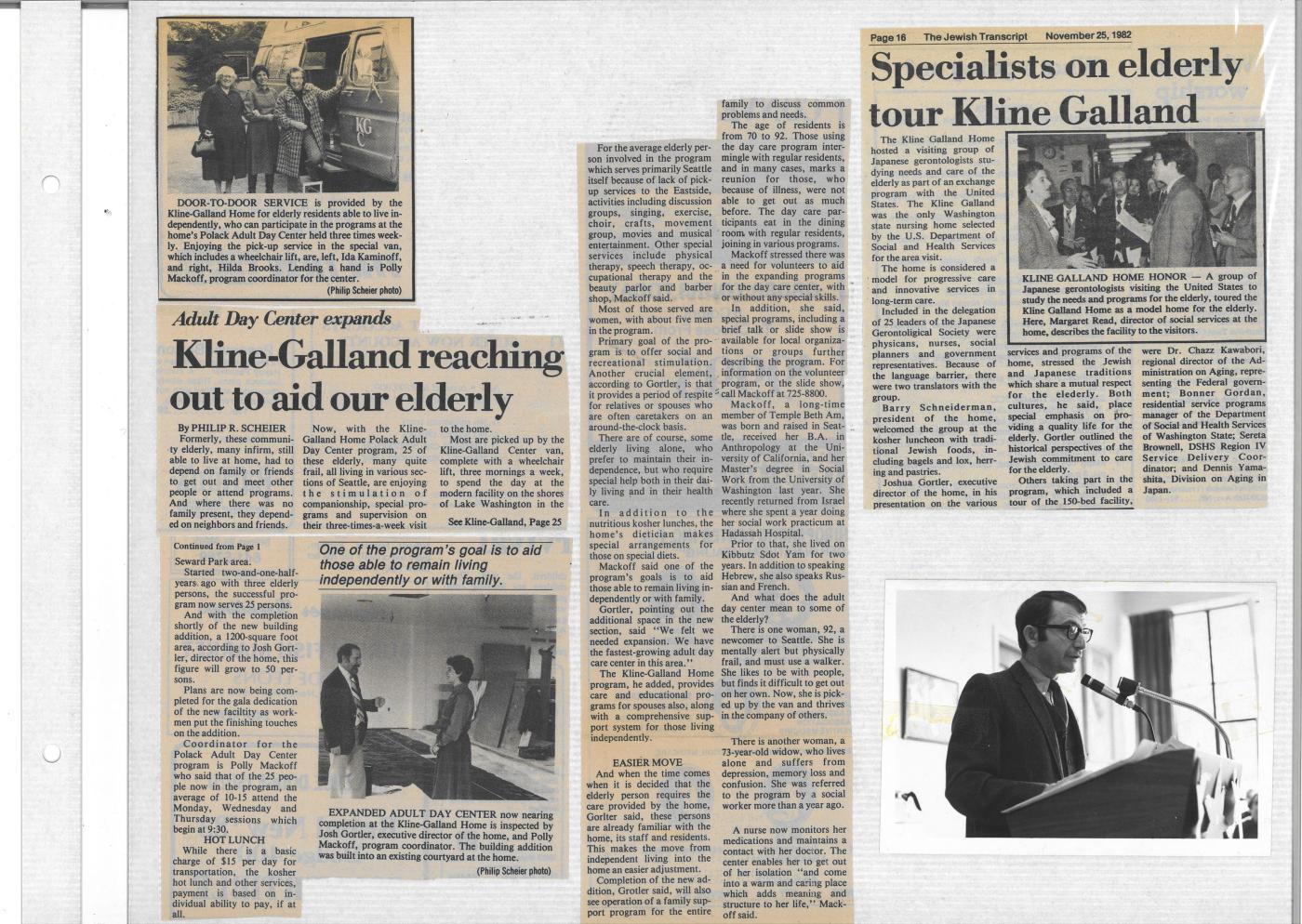 Newspaper clippings on Kline Galland (1982)