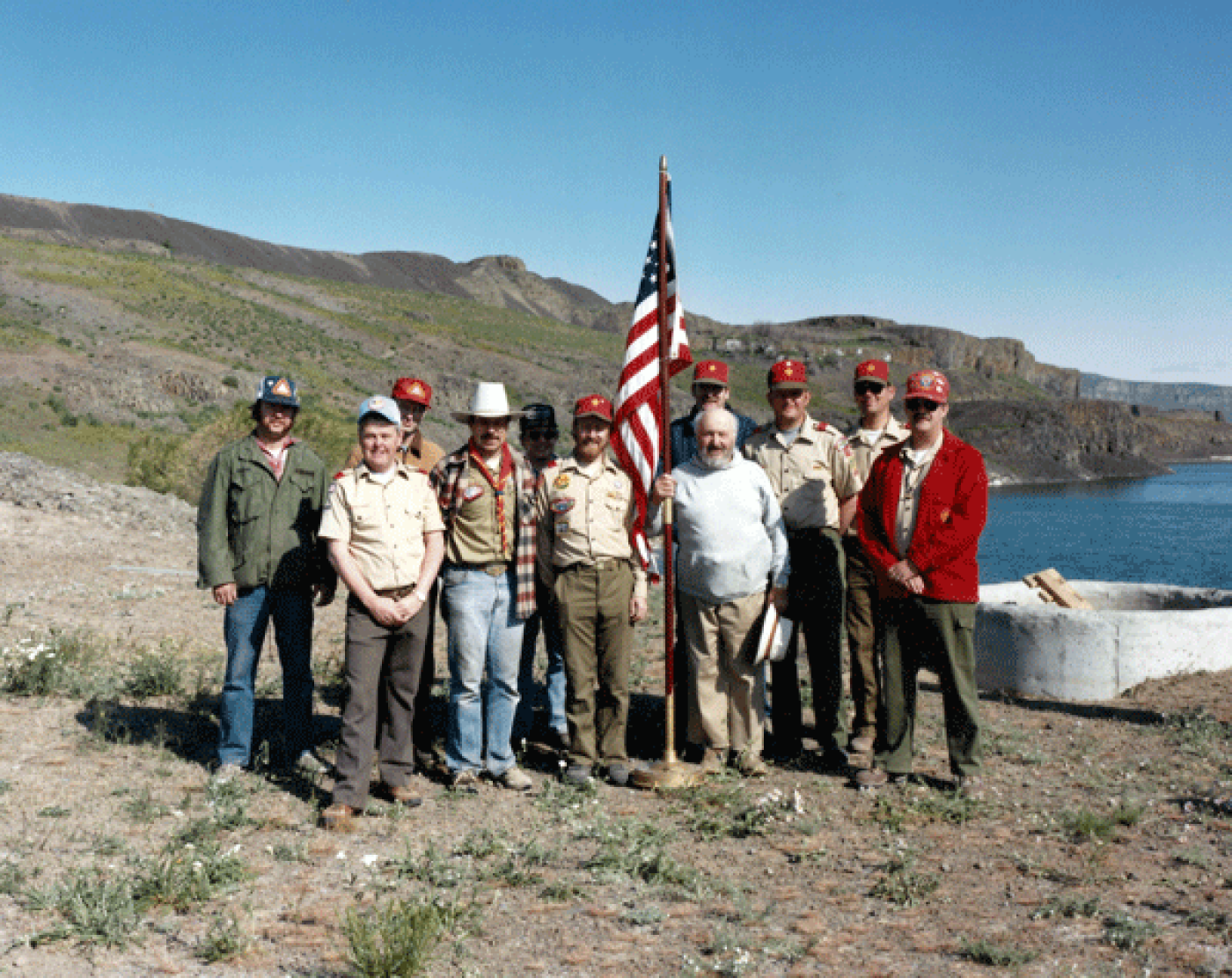 Sam with Boy Scouts, 1986; photograph by Sam Israel  Photo courtesy Samis Foundation