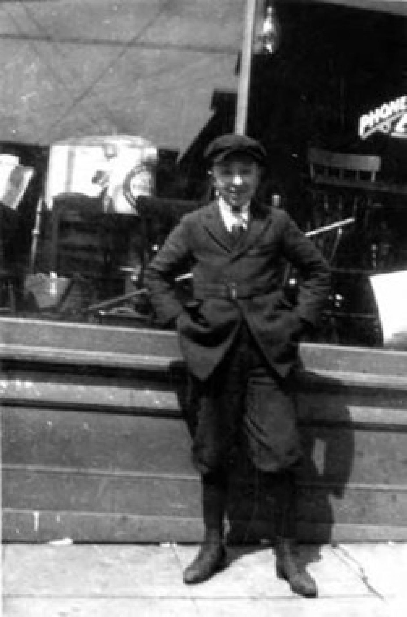 David Hoffman in front of Hoffman Kosher Deli and Grocery at 1714 Yesler Way, Seattle, ca. 1920