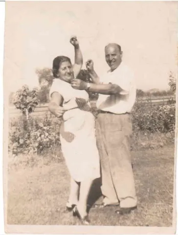 Pola's aunt and uncle  Pola's aunt and uncle (mother's sister and husband), Bessie (Bienvenida) and Hyman Camhi at a relative's farm in Pacoima, CA. Bessie sent this photo to Pola's mother.​​​​​​​