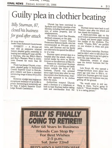 Article in Seattle Times of Billy's Beating