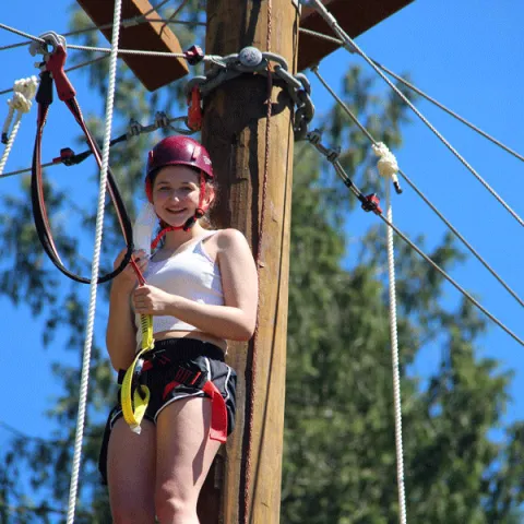 Camper on the ropes course at URJ Camp Kalsman  Courtesy of Samis Foundation